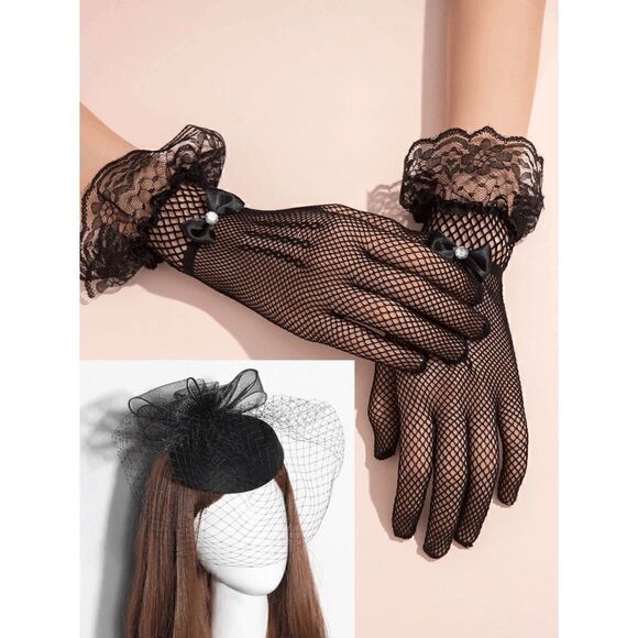 🖤4PCS Halloween Black Bundle Dress & Accessories Retro 1950s Classy Costume NEW - Picture 10 of 13